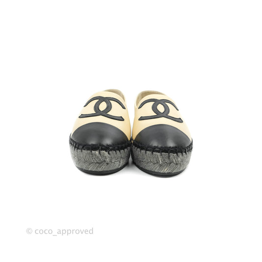 Chanel Espadrille Black Beige Leather Size 36C