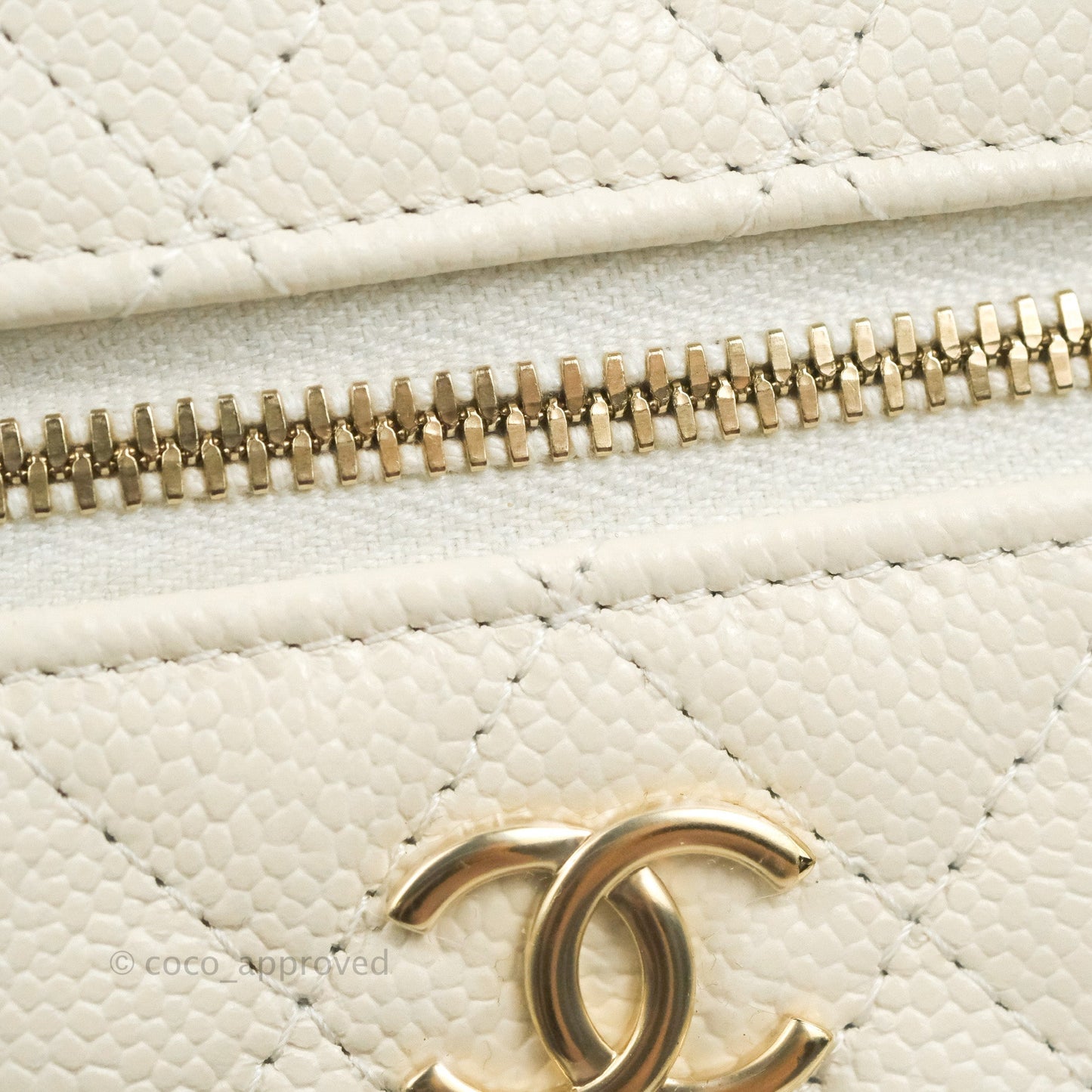 Chanel Quilted Small Handle With Care Vanity Case With Chain Ivory Caviar Gold Hardware