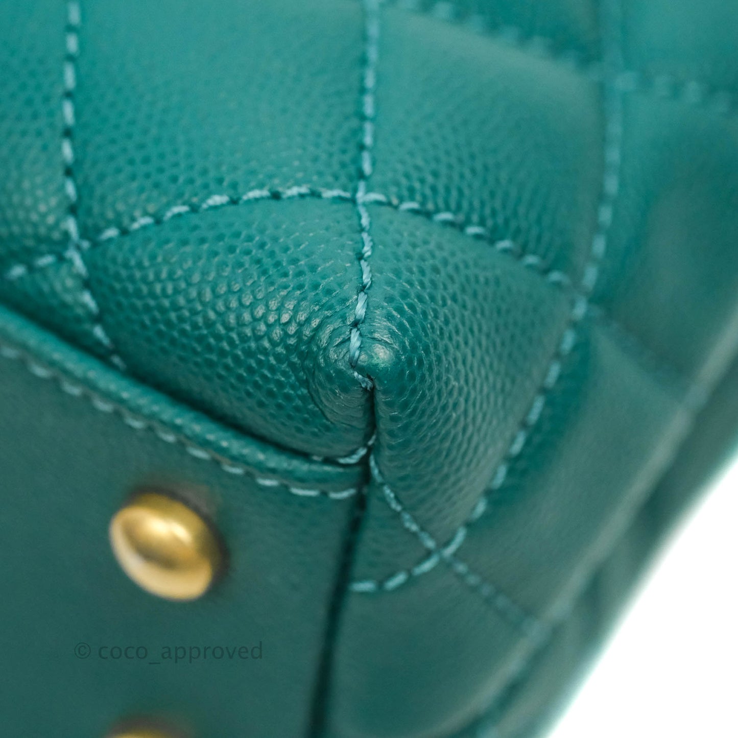 Chanel Small Quilted Coco Handle Teal Green Caviar Gold Hardware