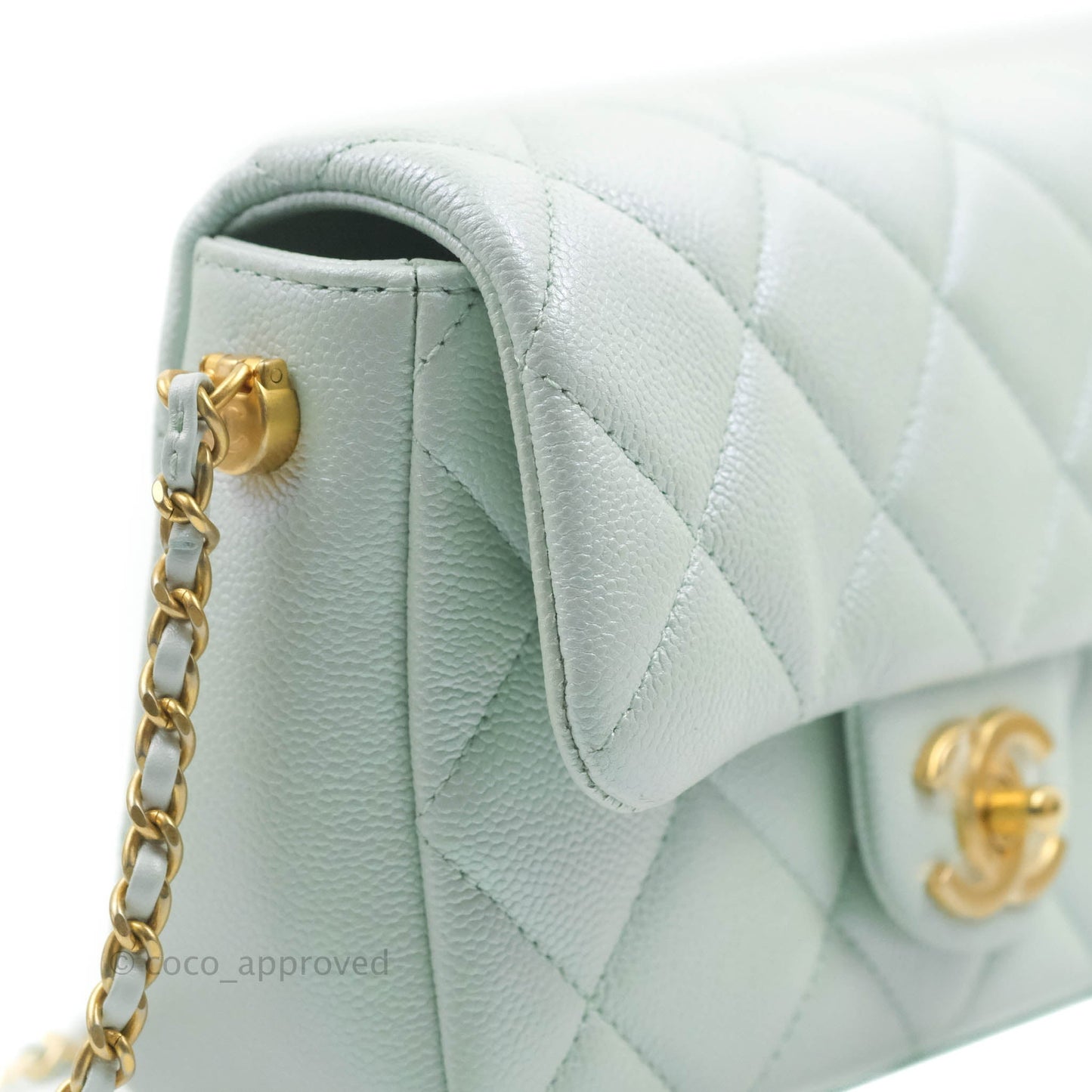 Chanel Quilted My Perfect Mini Iridescent Mint Green Caviar Aged Gold Hardware 21K
