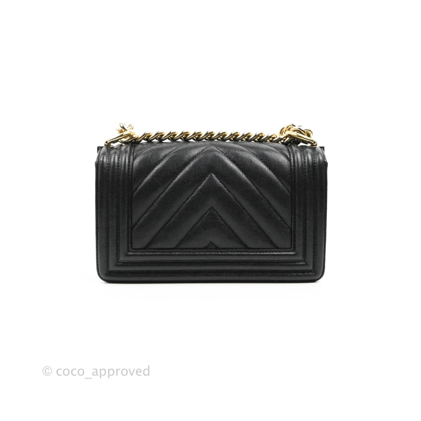 Chanel Small Boy Chevron Black Caviar Gold Hardware