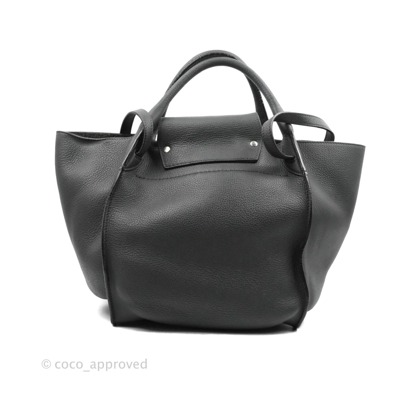 Celine Small Big Bag Black Supple Grained Leather Silver Hardware Dark Grey