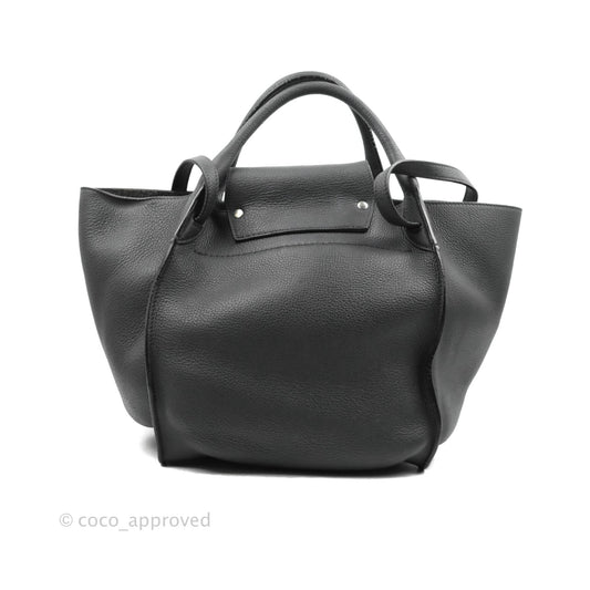 Celine Small Big Bag Black Supple Grained Leather Silver Hardware Dark Grey