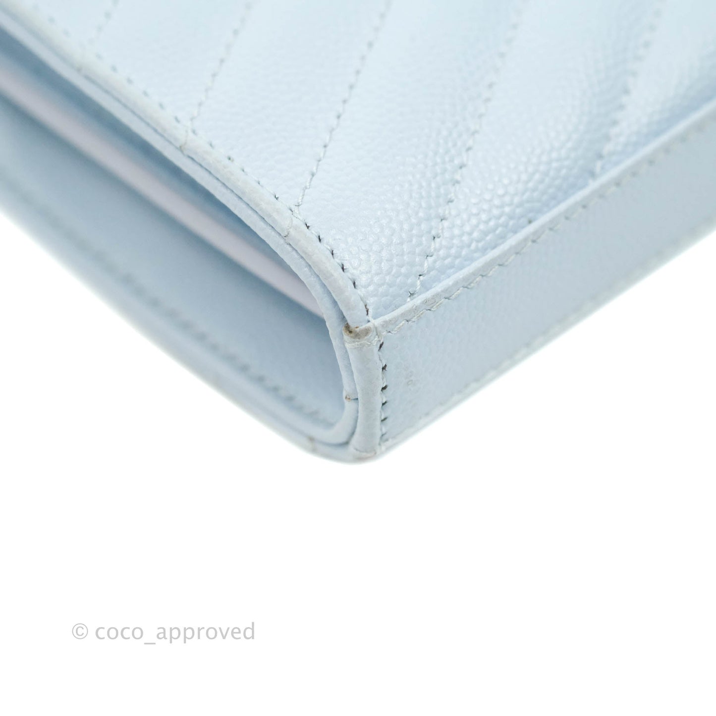 Saint Laurent Wallet on Chain Light Blue Grained Leather Silver Hardware