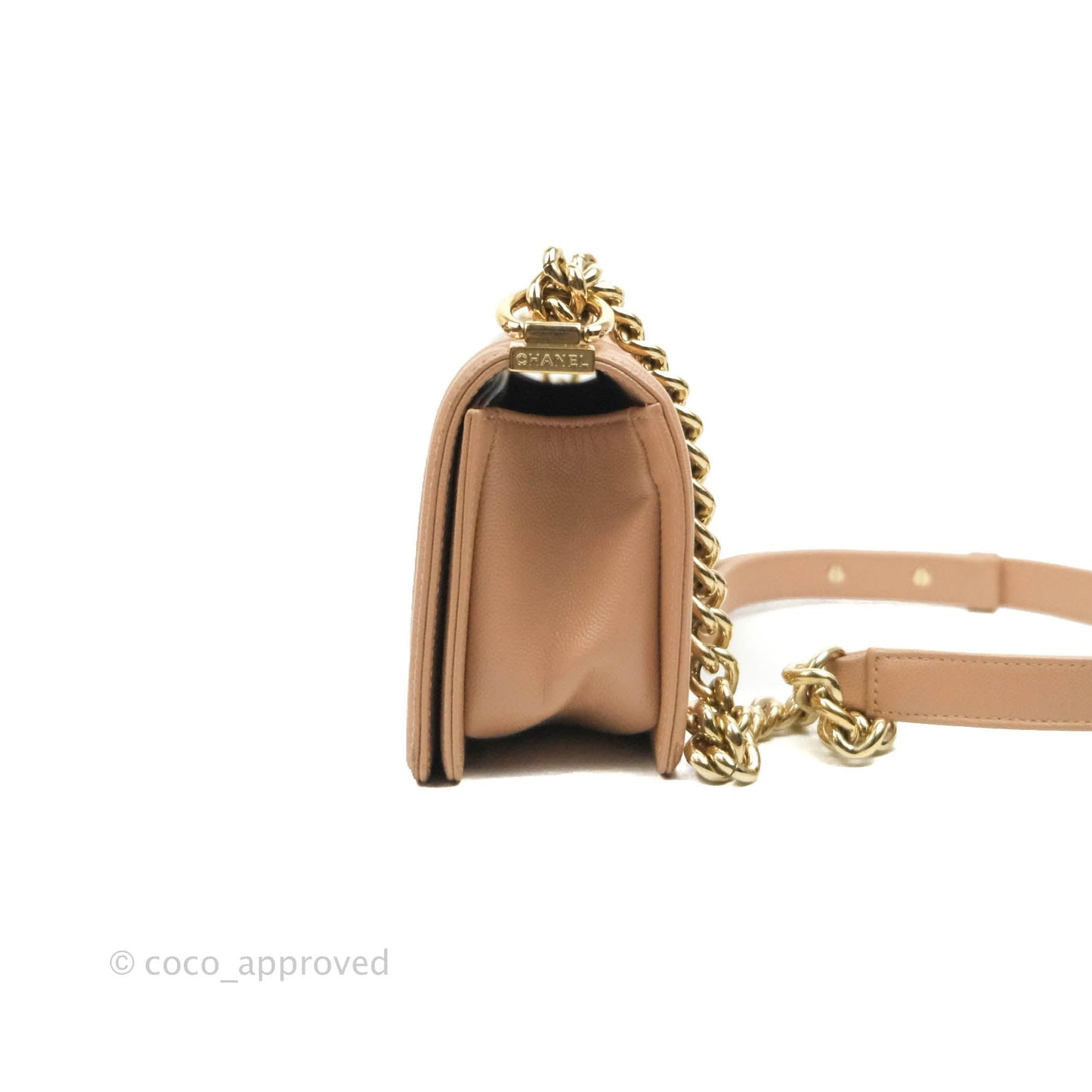 Chanel Small Chevron Boy Dark Beige Caviar Gold Hardware