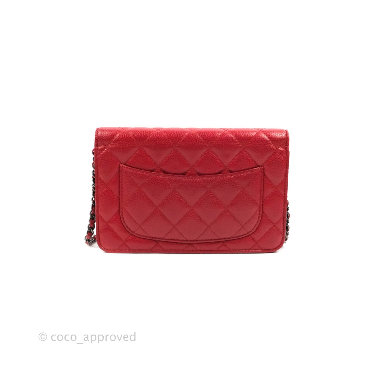 Chanel Quilted Classic Wallet on Chain WOC Red Caviar Ruthenium Hardware