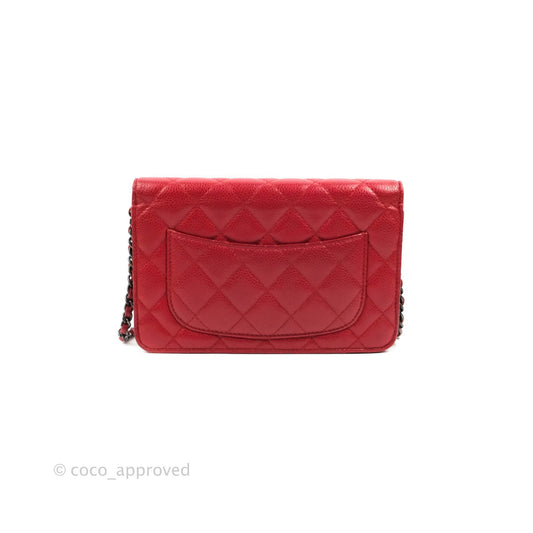 Chanel Quilted Classic Wallet on Chain WOC Red Caviar Ruthenium Hardware