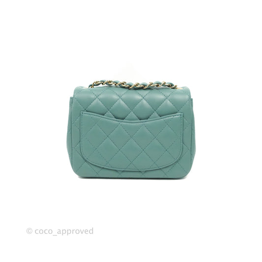 Chanel Mini Square Teal Green Lambskin Gold Hardware