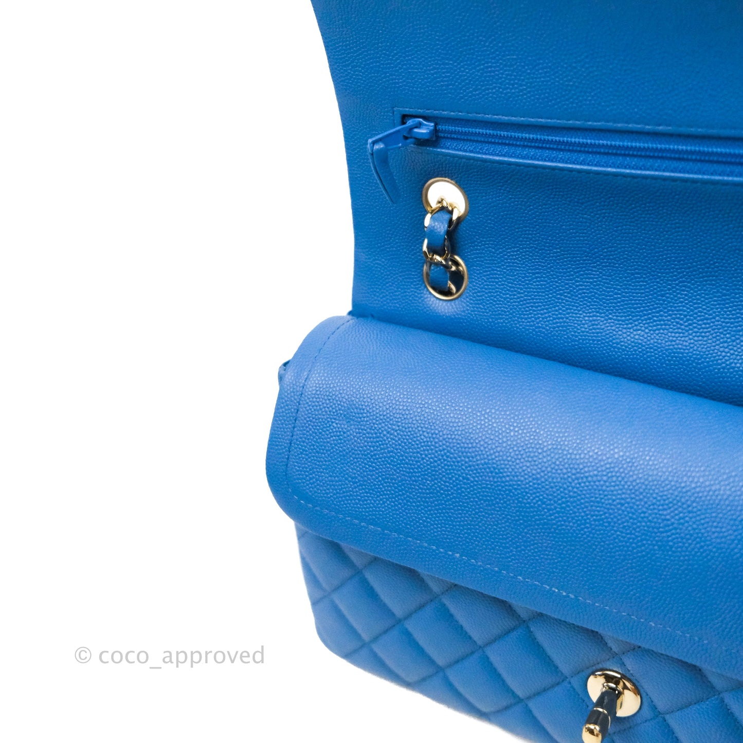 Chanel Classic M/L Medium Flap Quilted Blue Caviar Gold Hardware 21P