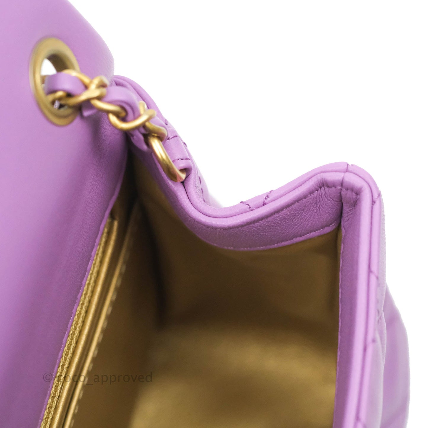 Chanel Mini Square Pearl Crush Quilted Purple Lambskin Aged Gold Hardware