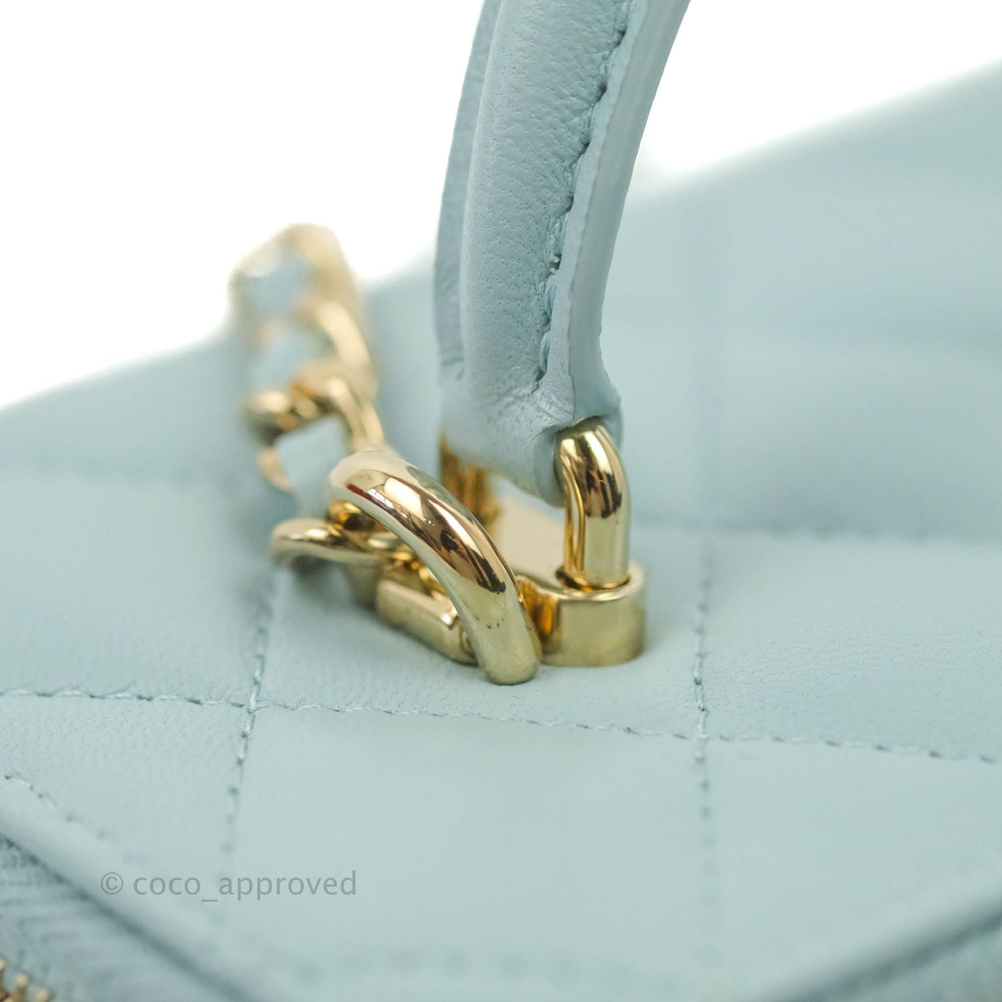 Chanel Vanity Rectangular Top Handle Light Blue Lambskin Gold Hardware