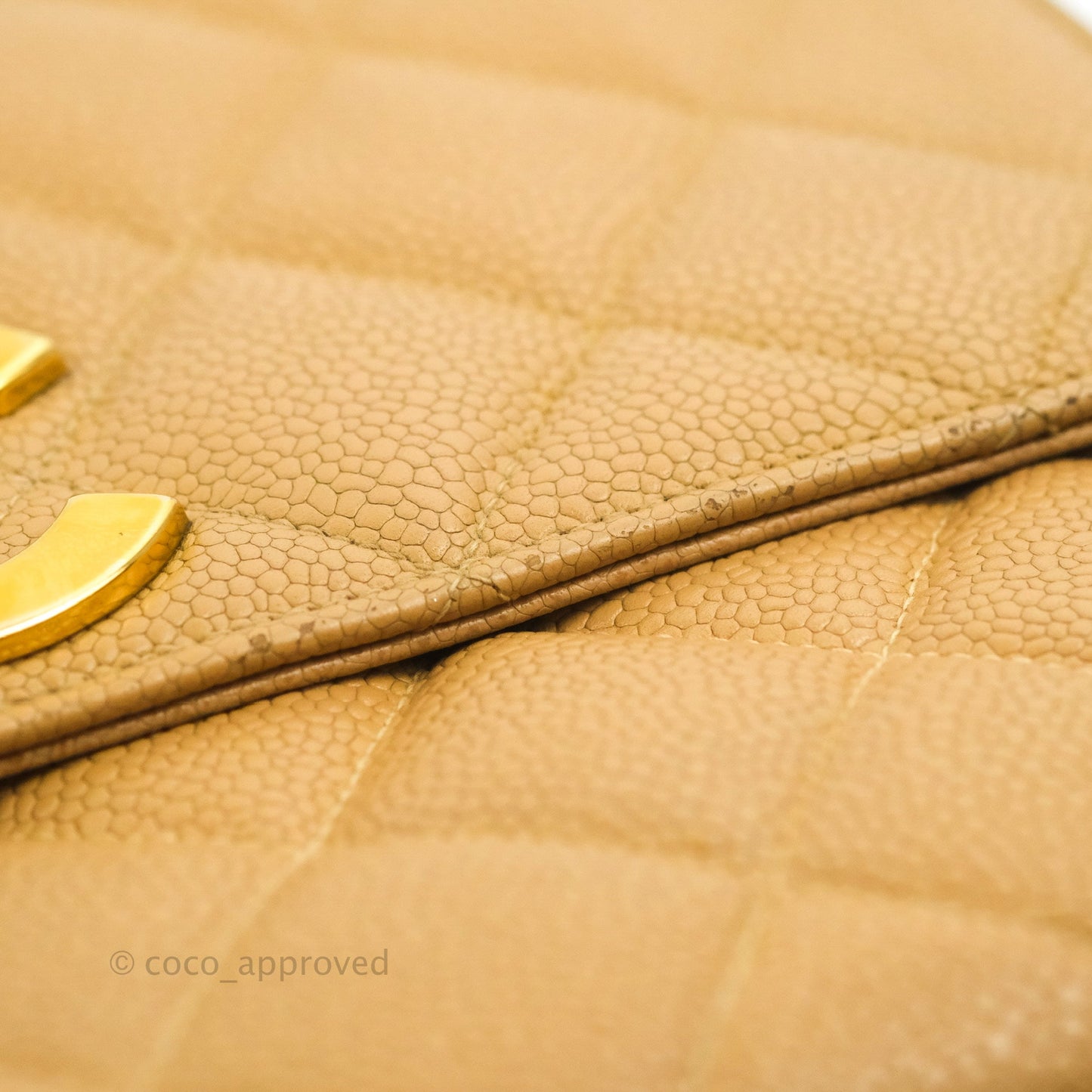 Chanel Vintage CC Large Square Flap Bag Beige Caviar 24K Gold Hardware