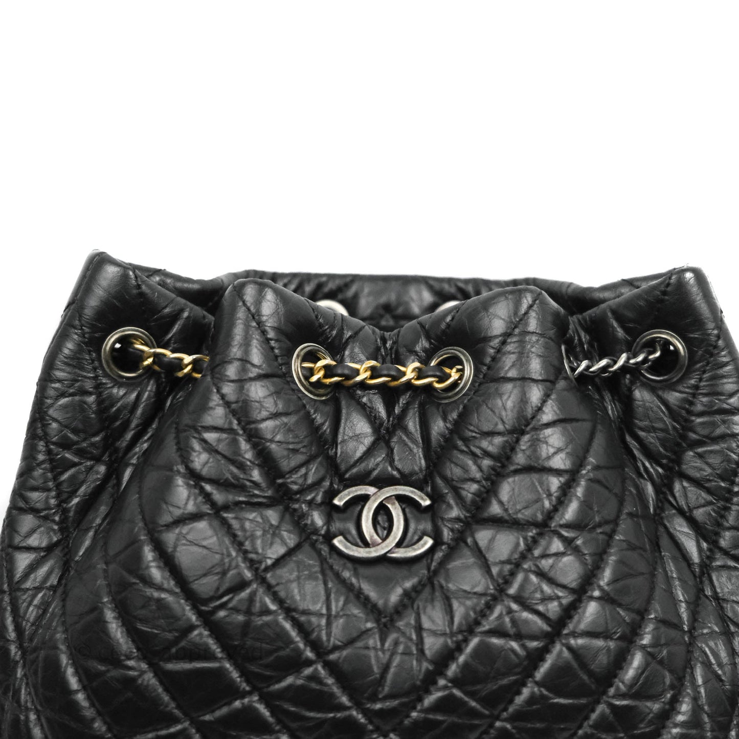 Chanel Chevron Small Gabrielle Backpack Black Aged Calfskin