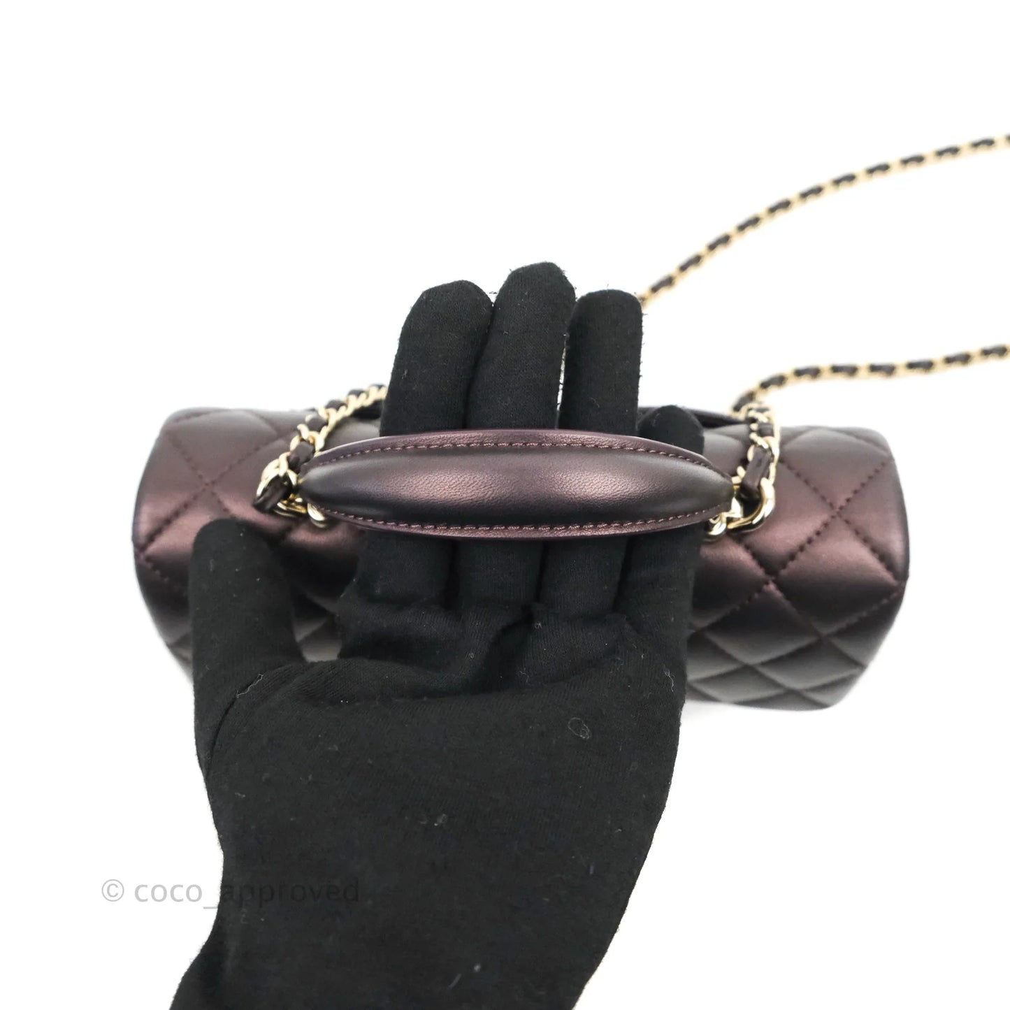 Chanel Top Handle Mini Rectangular Flap Bag Dark Purple Lambskin Gold Hardware