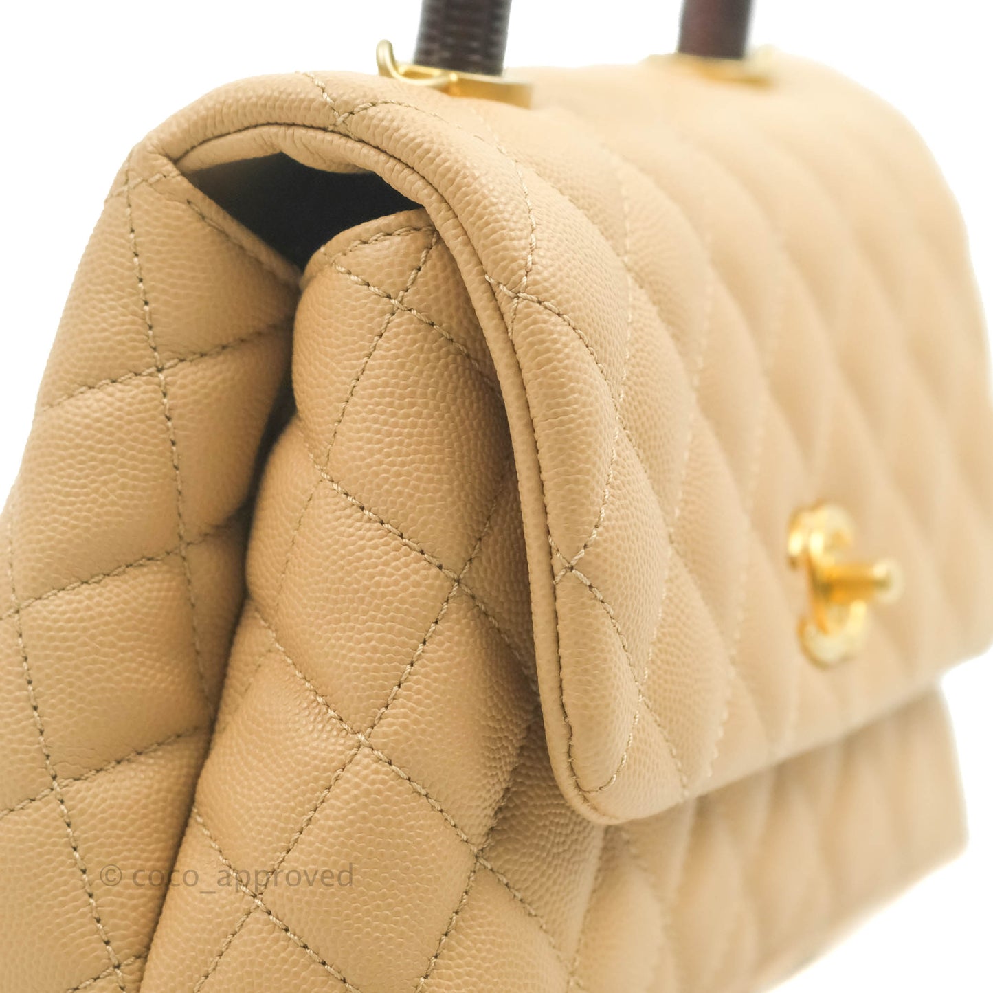 Chanel Small Coco Handle Quilted Beige Caviar Gold Hardware Lizard Embossed Handle