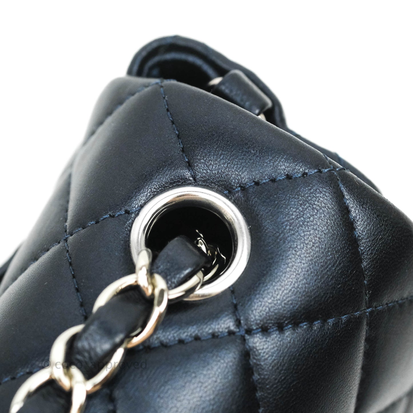 Chanel Quilted Mini Rectangular Lambskin Dark Navy Silver Hardware