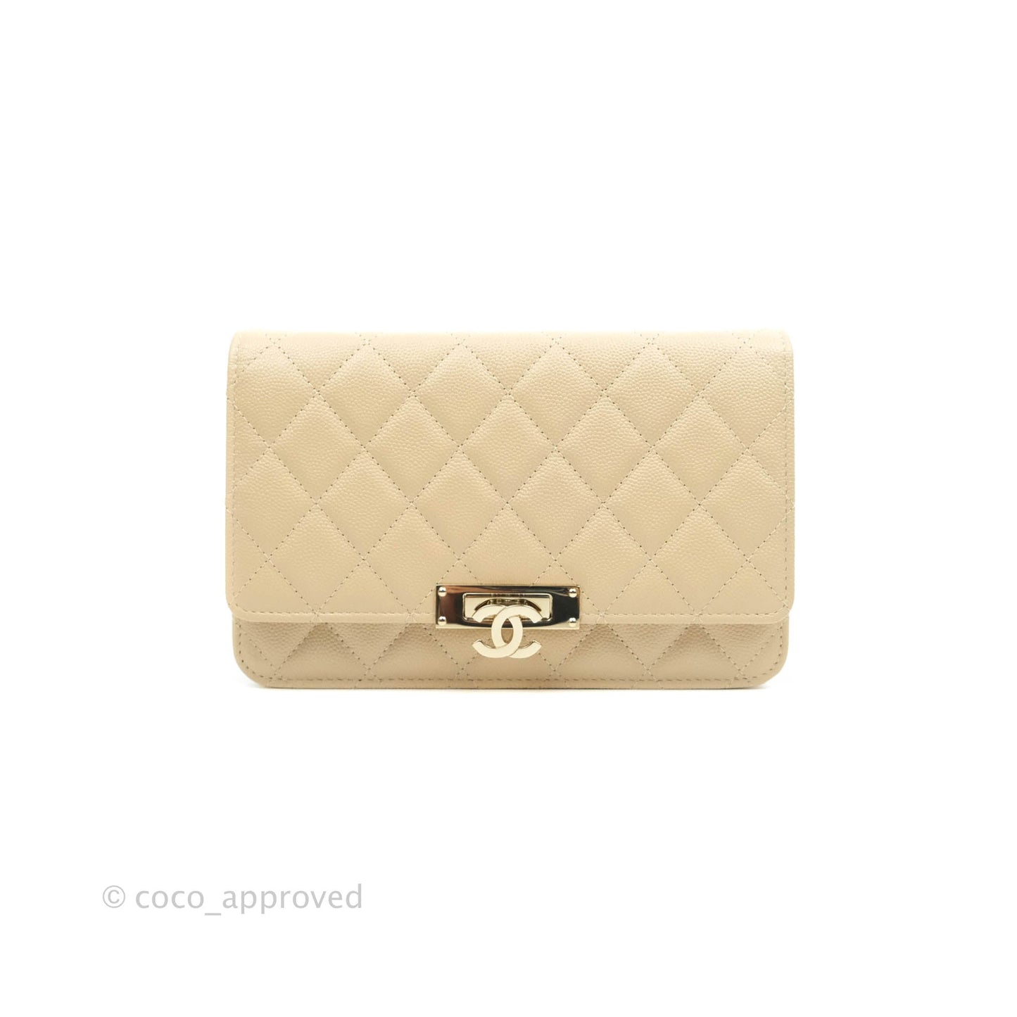 Chanel Quilted Golden Class Wallet on Chain WOC Light Beige Caviar Gold Hardware