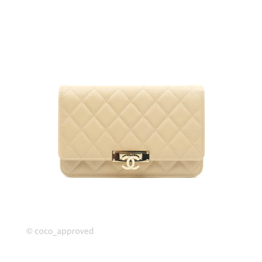 Chanel Quilted Golden Class Wallet on Chain WOC Light Beige Caviar Gold Hardware