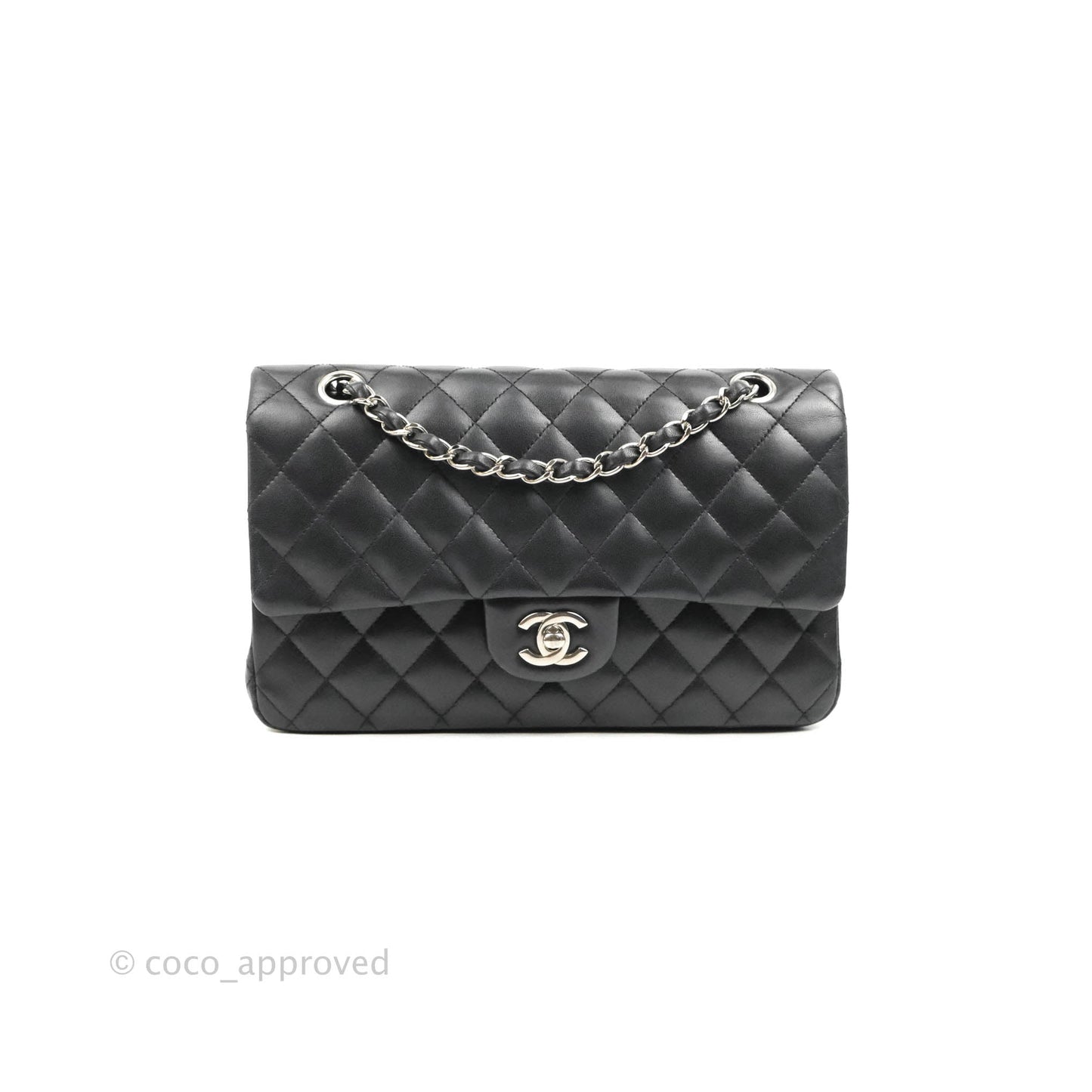 Chanel Quilted Classic M/L Medium Flap Black Lambskin Silver Hardware