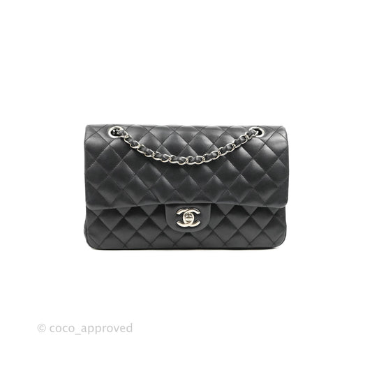 Chanel Quilted Classic M/L Medium Flap Black Lambskin Silver Hardware