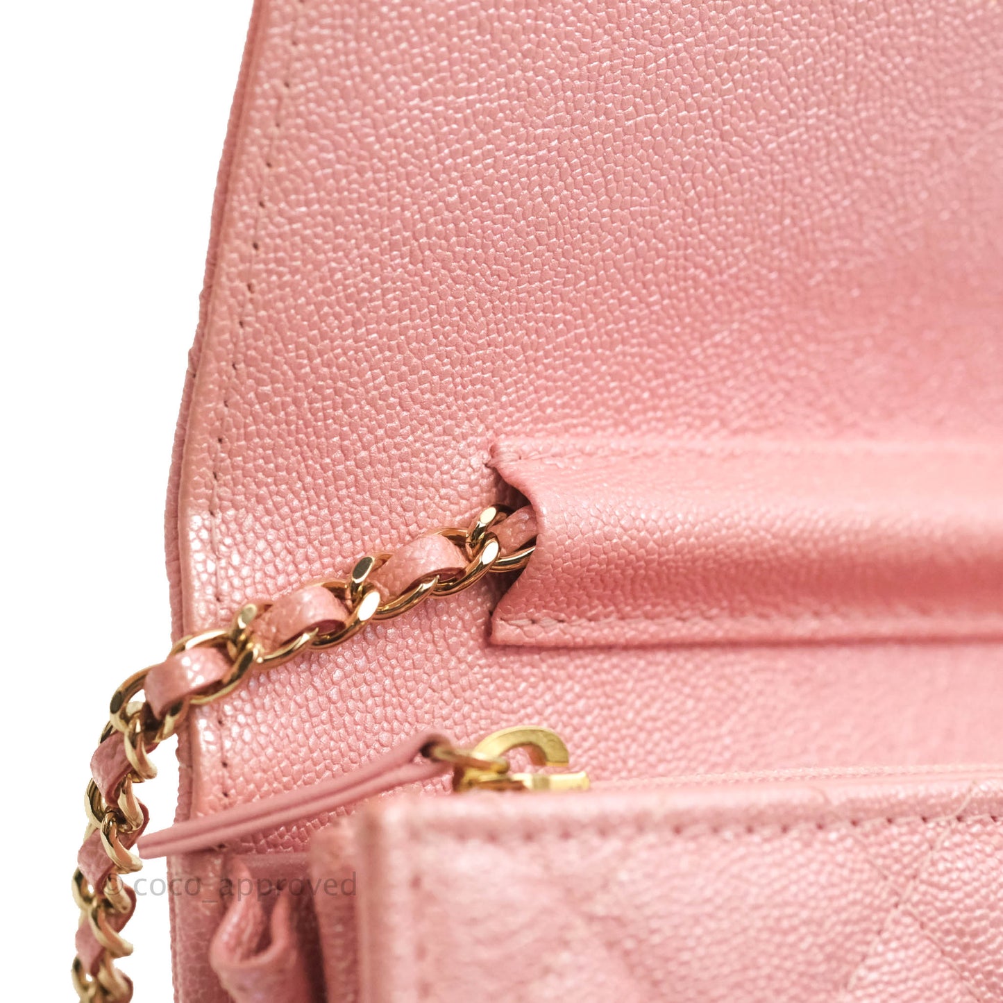 Chanel Mini Quilted Wallet On Chain WOC Caviar Iridescent Pink Gold Hardware 19S