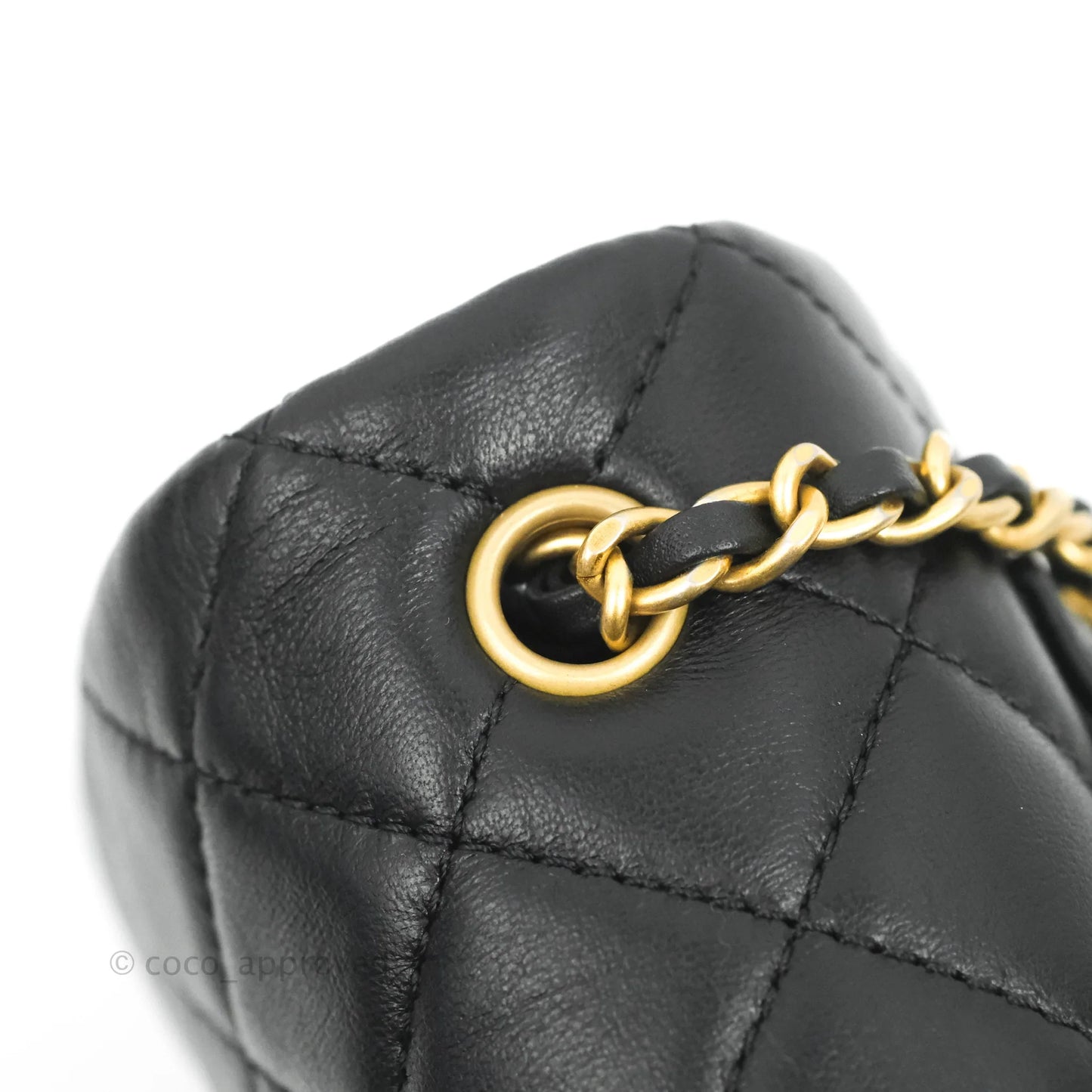Chanel Mini Rectangular Pearl Crush Quilted Black Lambskin Aged Gold Hardware