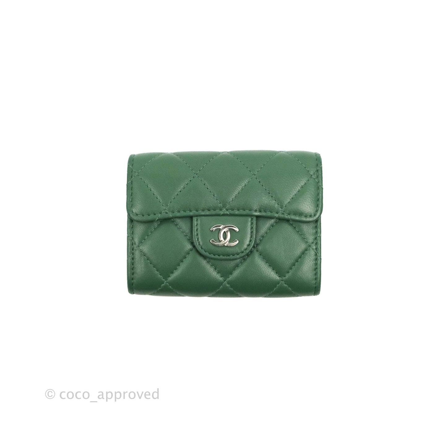 Chanel Classic Flap Coin Purse Dark Green Lambskin Silver Hardware