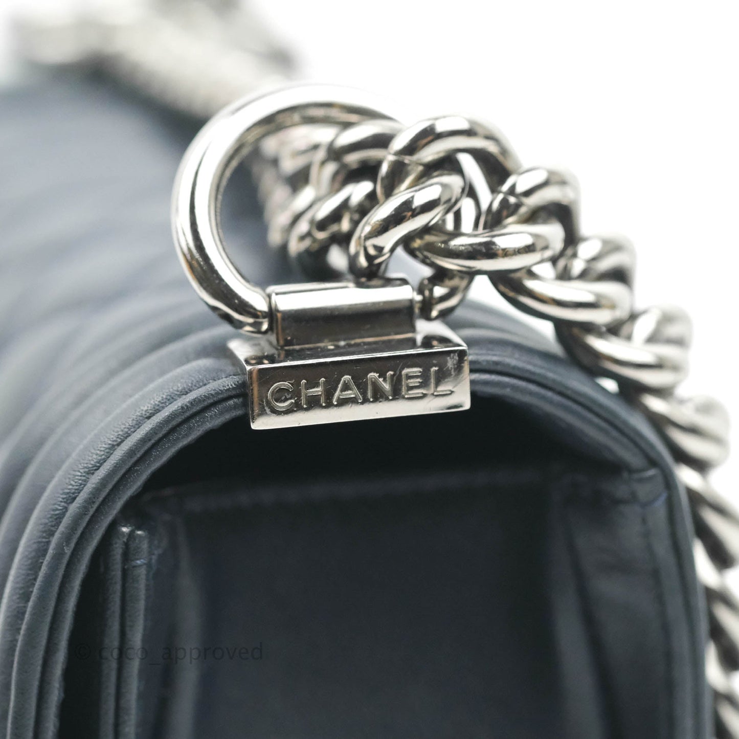 Chanel Small Quilted Boy Navy Calfskin Gun Metal