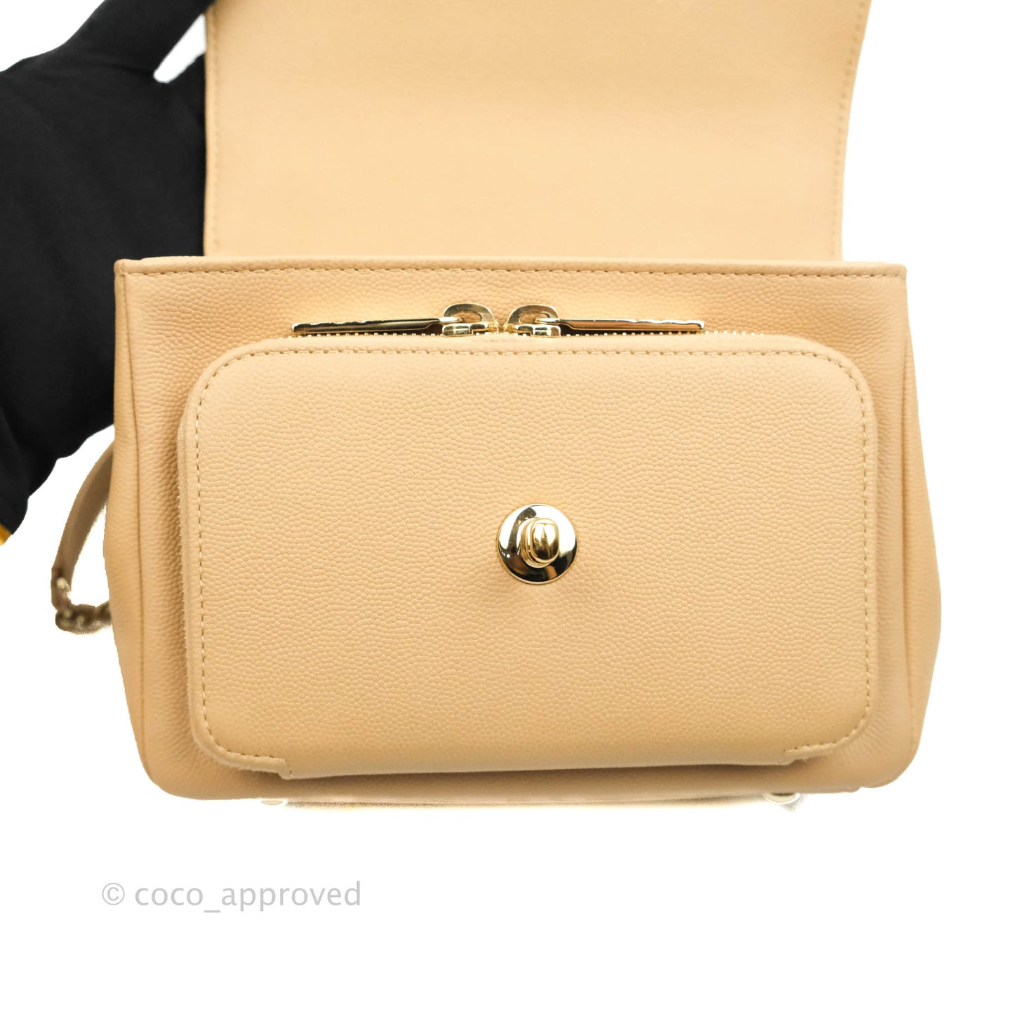 Chanel Quilted Small Business Affinity Flap Dark Beige Caviar Light Gold Hardware