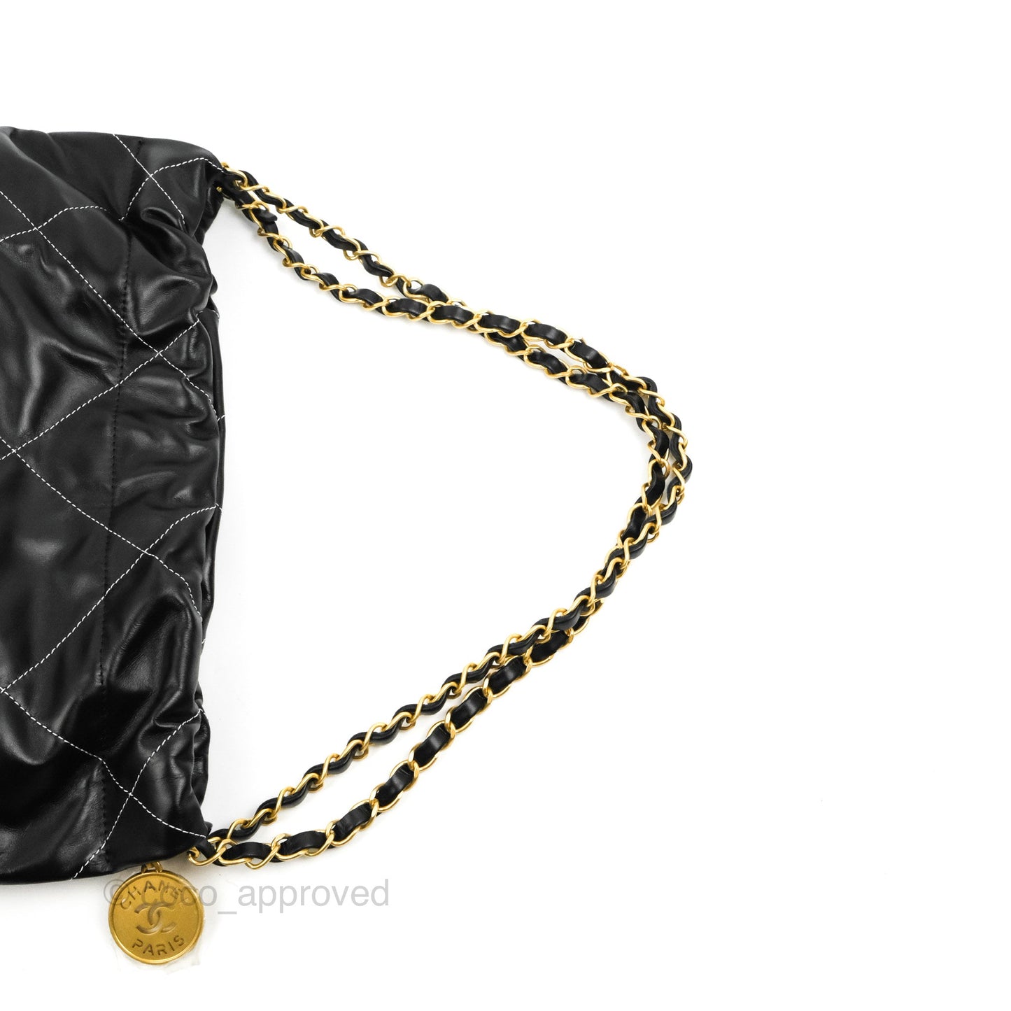 Chanel 22 Small Black Calfskin Contrast Stitch Aged Gold Hardware