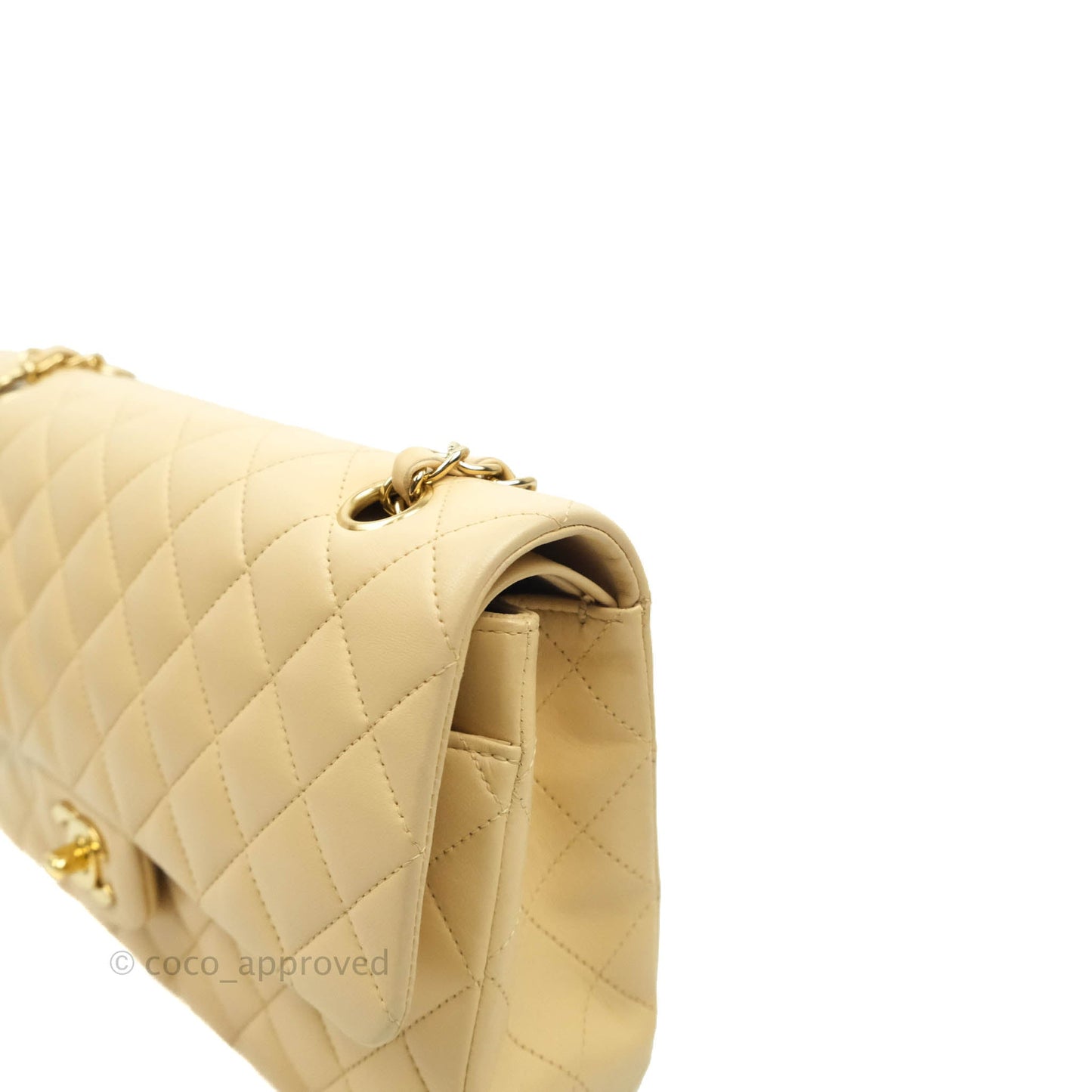 Chanel Classic M/L Medium Double Flap Beige Lambskin Gold Hardware Metal