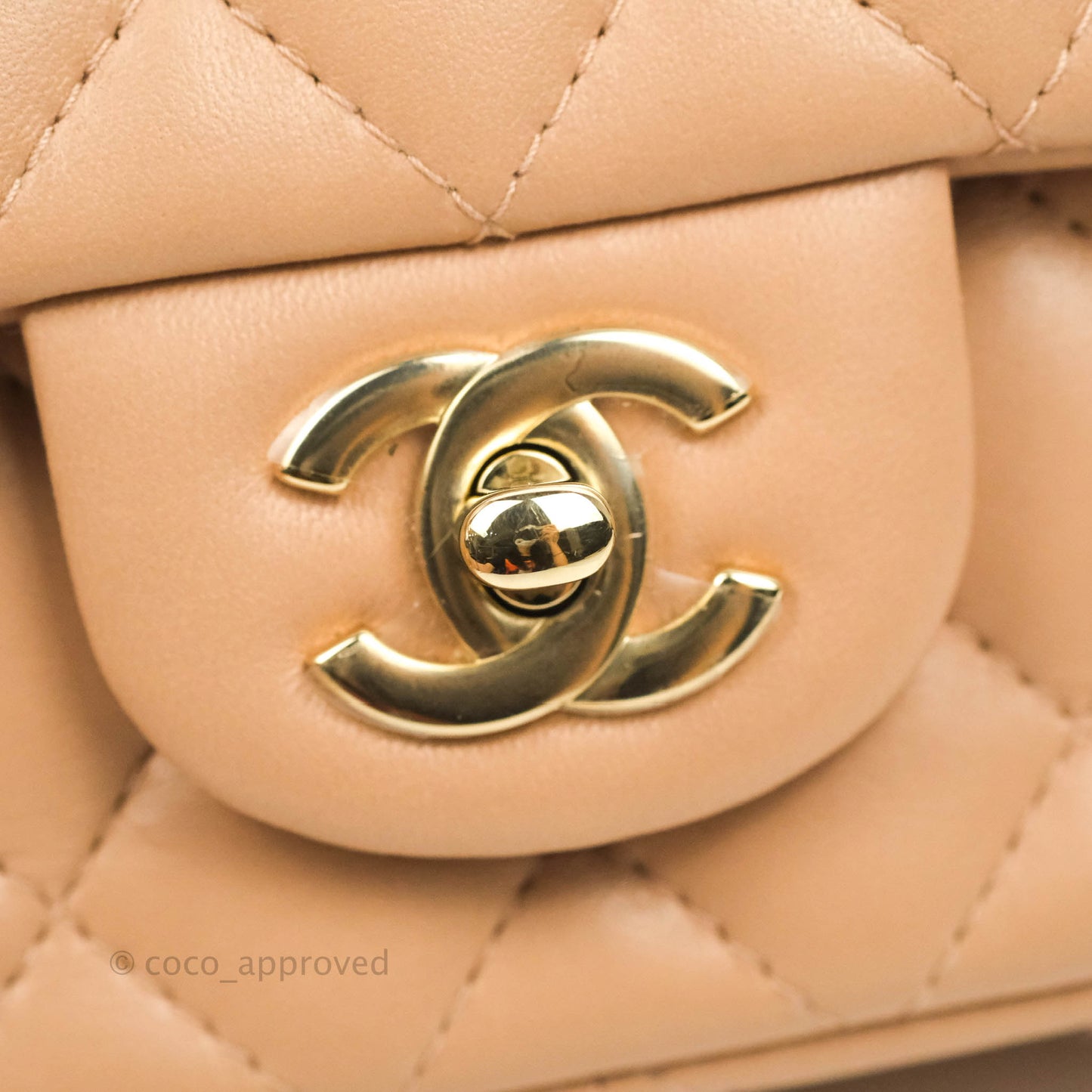Chanel Mini Rectangular Flap Quilted Beige Lambskin Gold Hardware 21A