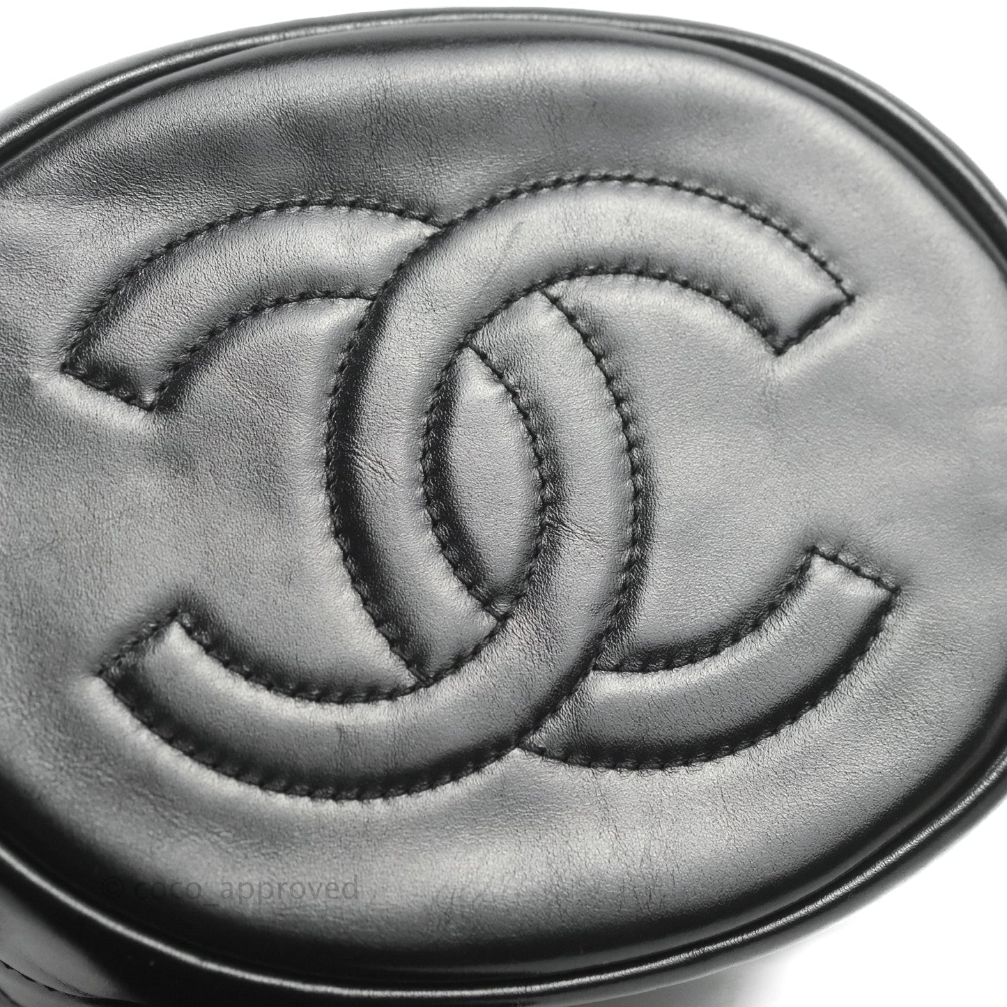 Chanel Quilted Drawstring Bucket Bag Black Calfskin Aged Gold Hardware