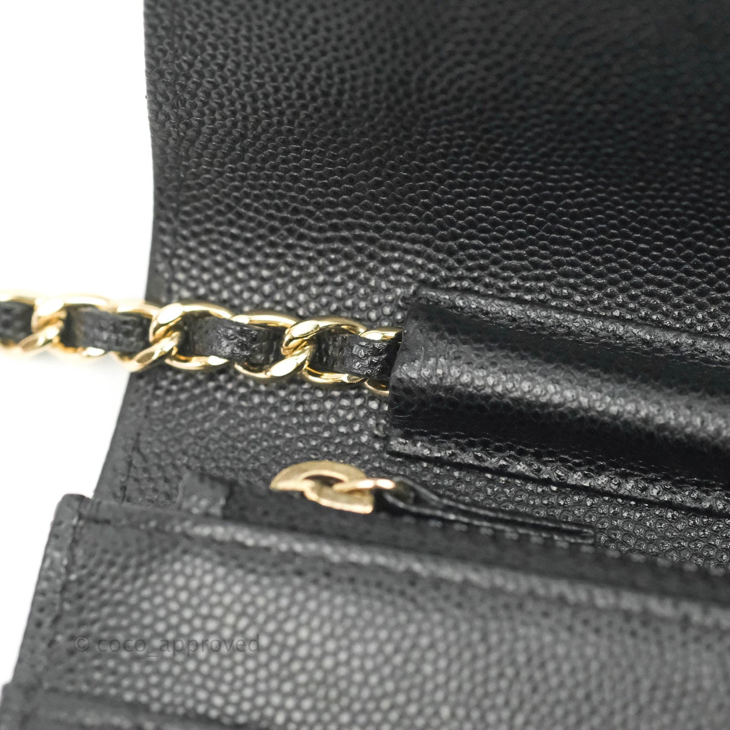 Chanel Quilted WOC Black Caviar Gold Hardware With Charms