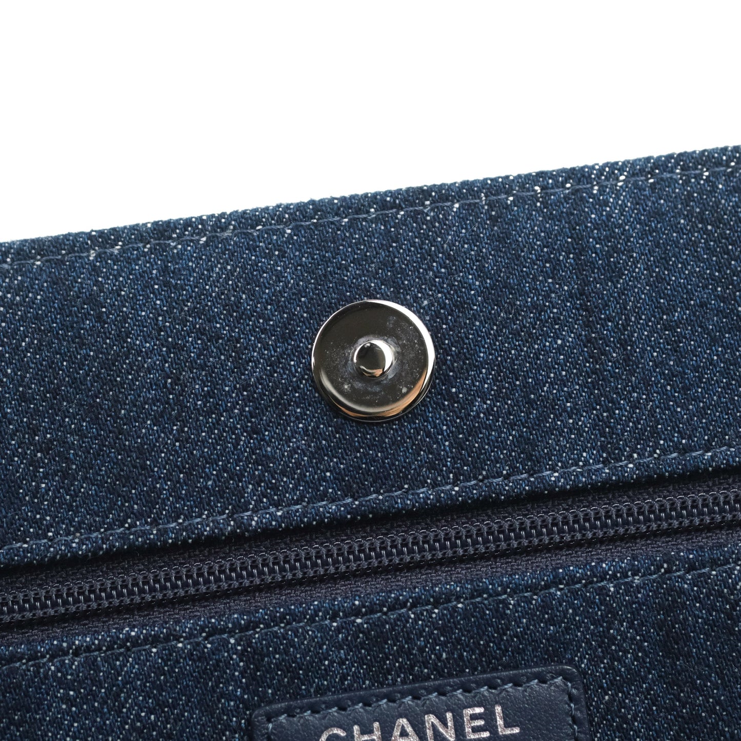 Chanel Quilted Chain Around Wallet on Chain WOC Dark Blue Denim Silver Hardware