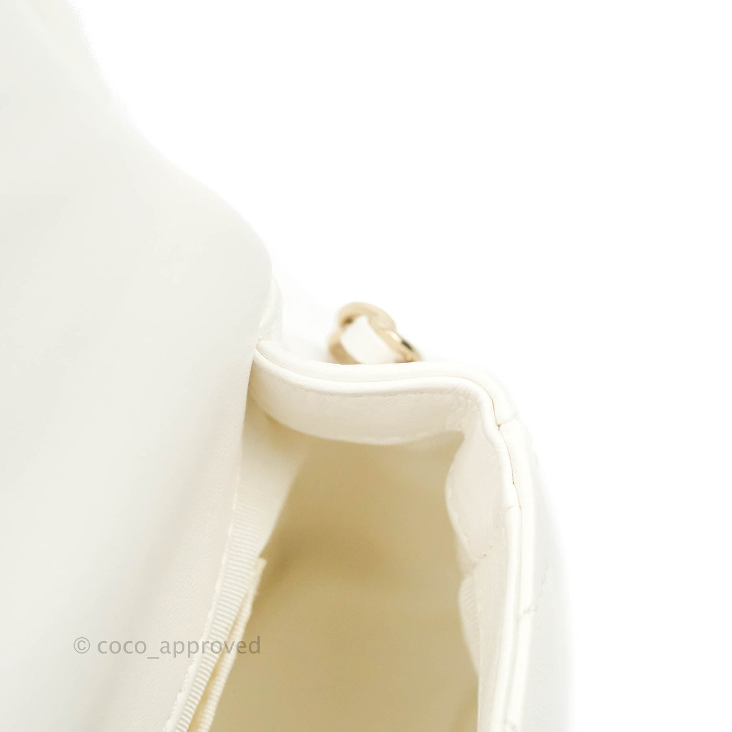 Chanel Small Logo Pearl Chain Flap Bag White Lambskin Gold Hardware