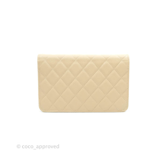Chanel Quilted Golden Class Wallet on Chain WOC Light Beige Caviar Gold Hardware