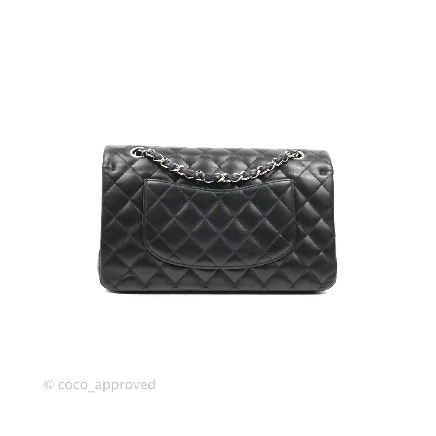 Chanel Quilted Classic M/L Medium Flap Black Lambskin Silver Hardware