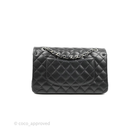 Chanel Quilted Classic M/L Medium Flap Black Lambskin Silver Hardware
