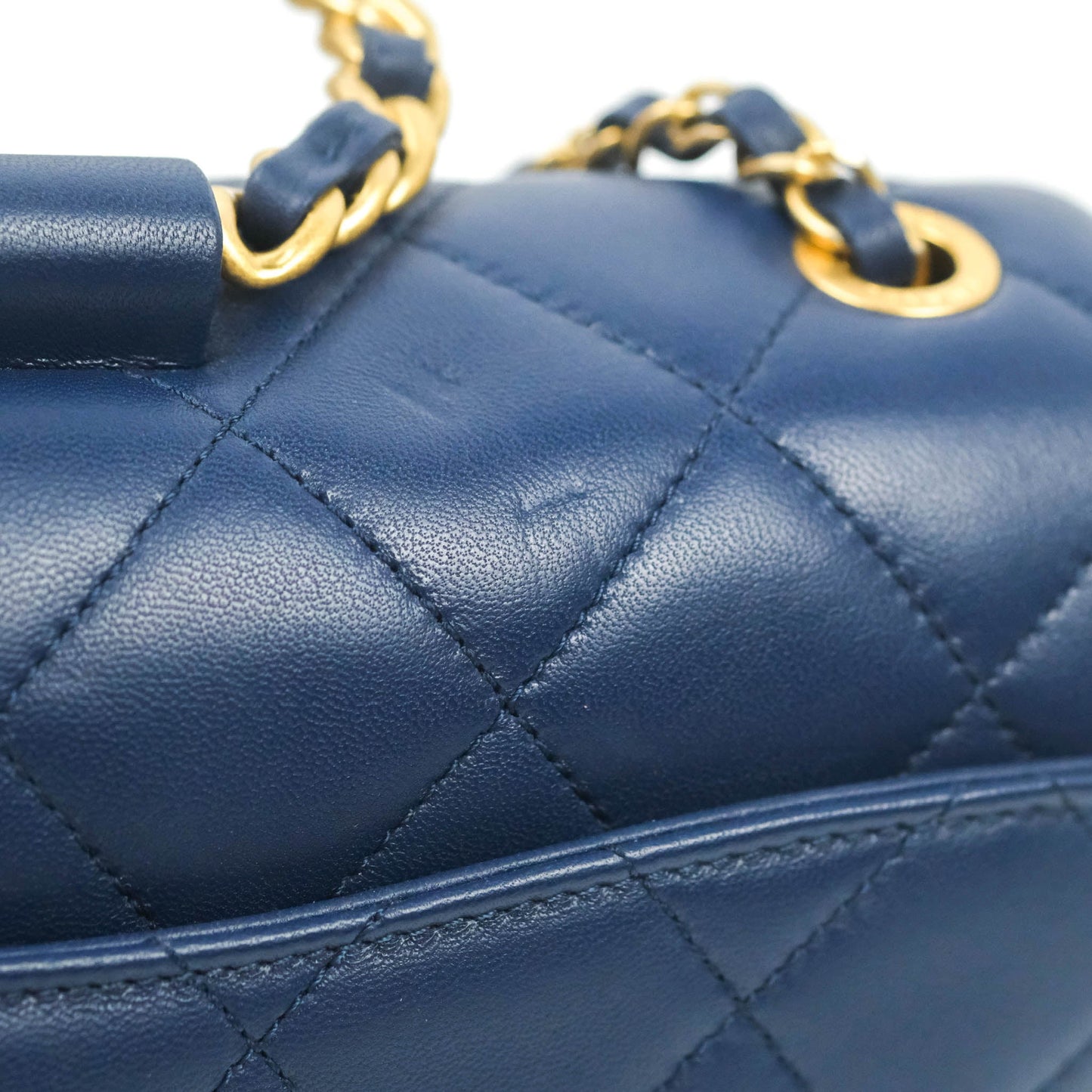 Chanel Circular Handle Flap Bag Navy Lambskin Aged Gold Hardware