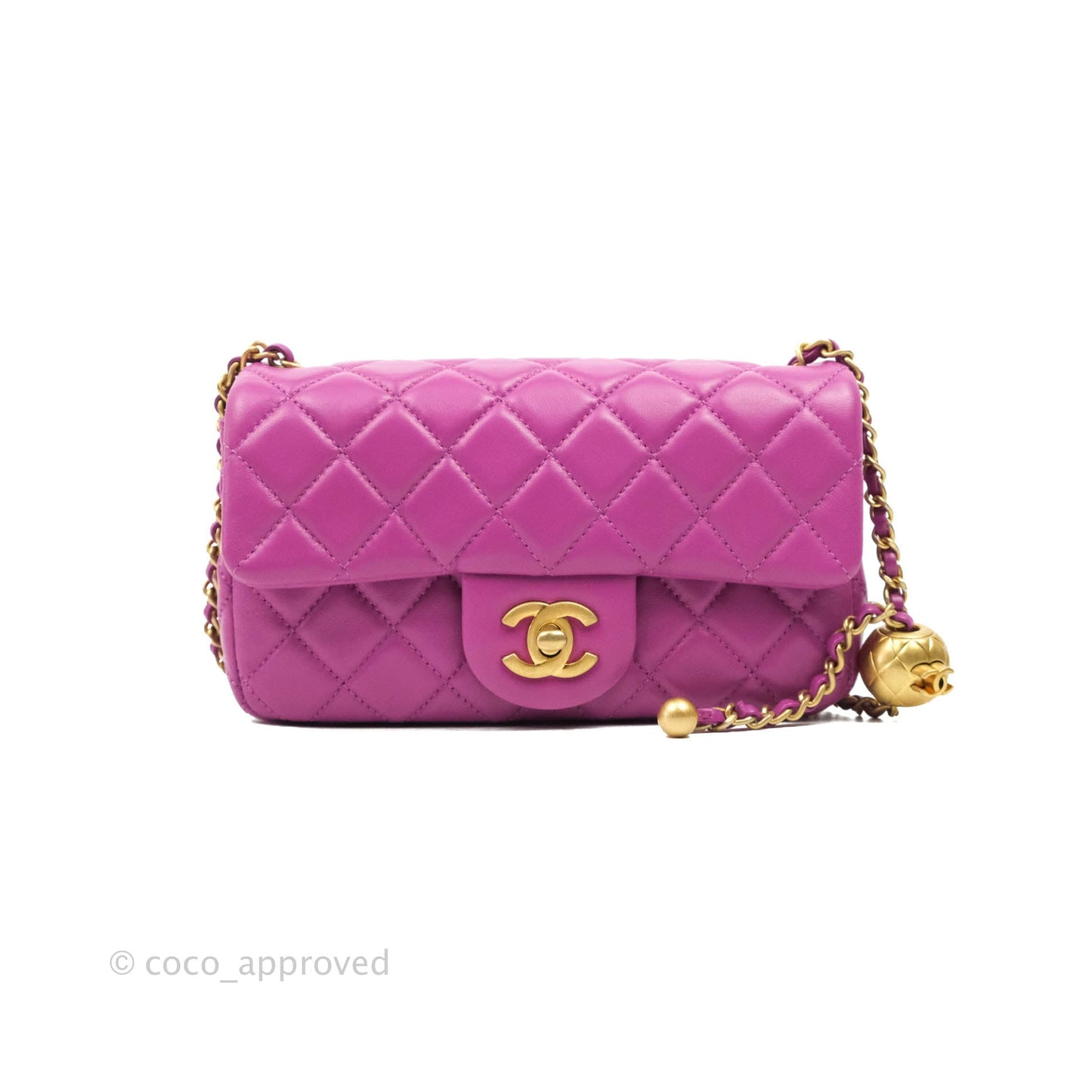 Chanel Mini Rectangular Pearl Crush Quilted Purple Lambskin Aged Gold Hardware