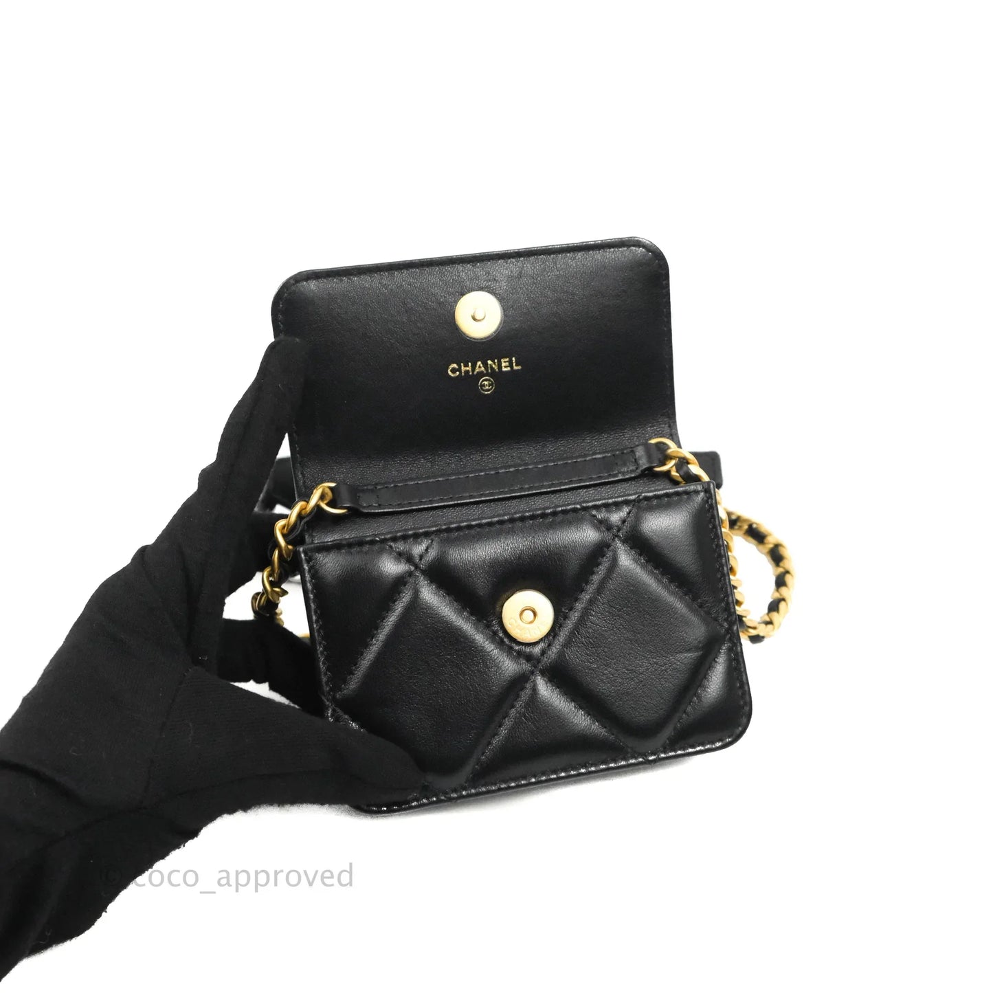 Chanel 19 Card Holder With Chain Black Mixed Hardware
