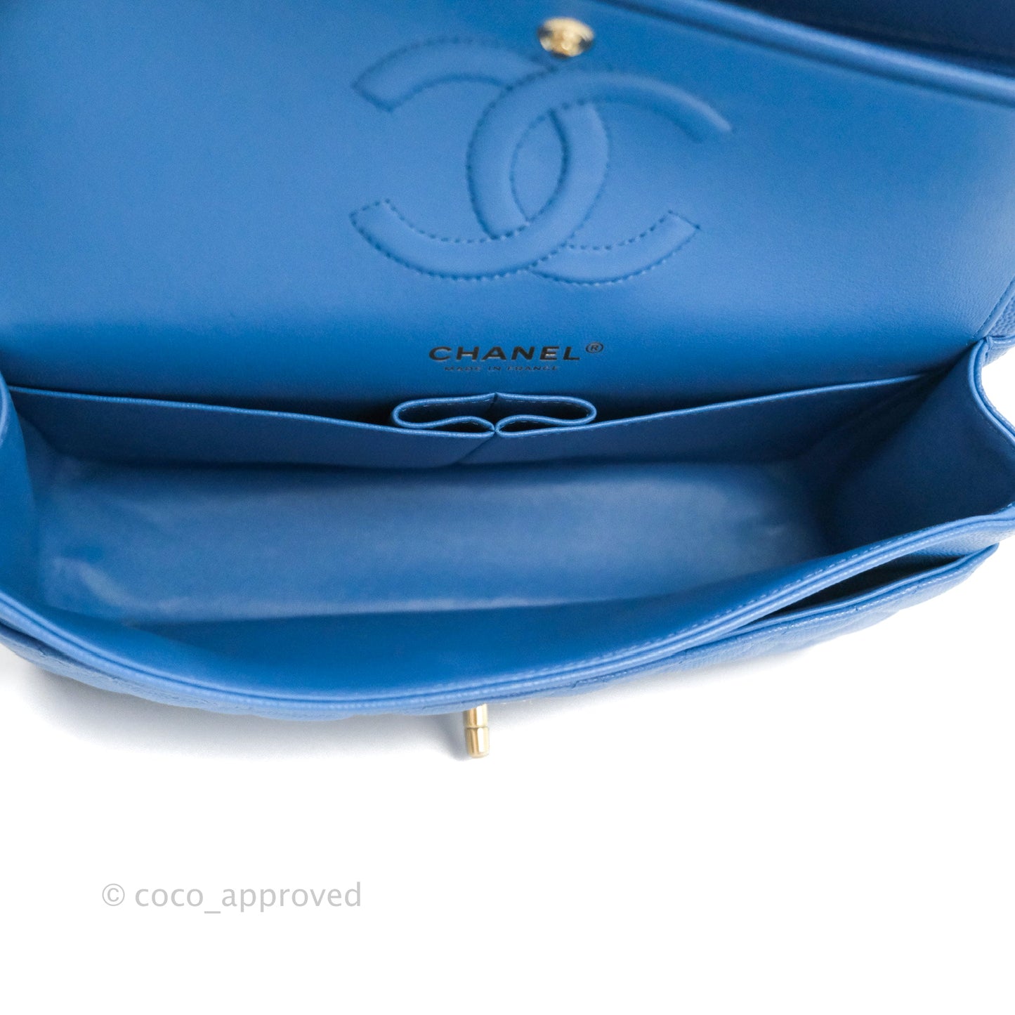 Chanel Classic M/L Medium Flap Quilted Blue Caviar Gold Hardware 21P