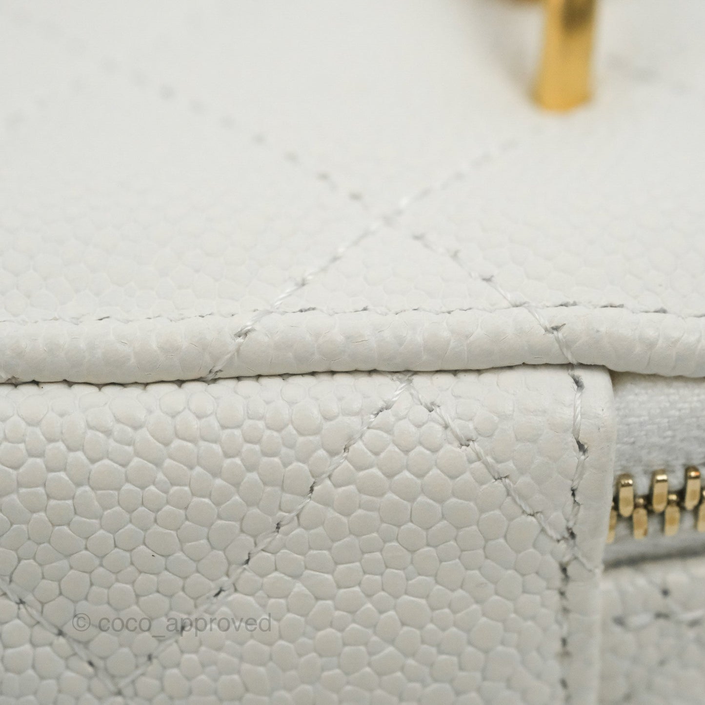 Chanel Quilted Heart Crush Mini Vanity With Chain White Caviar Aged Gold Hardware