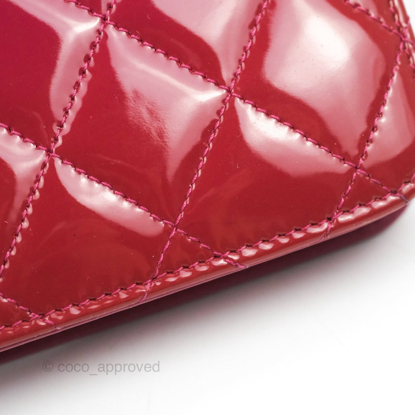 Chanel Wallet on Chain WOC Quilted Red Patent Ruthenium Hardware