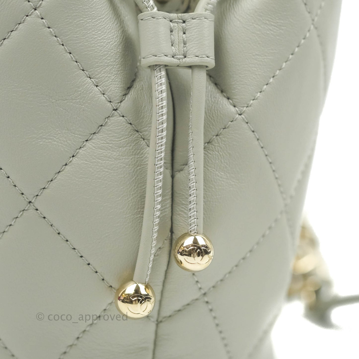 Chanel Quilted Drawstring Bucket Bag Grey Lambskin Gold Hardware 22C