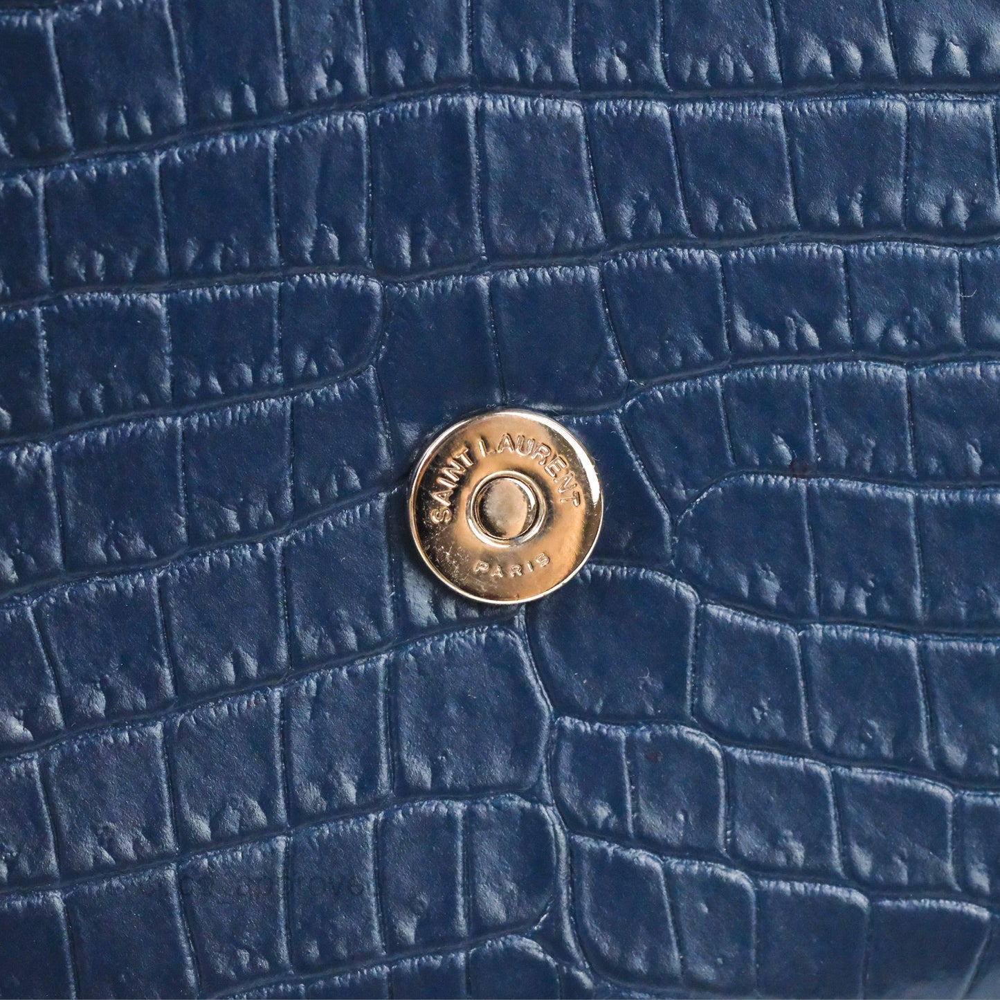 Saint Laurent Sunset Chain Wallet Navy Croc-embossed Shiny Calfskin Silver Hardware