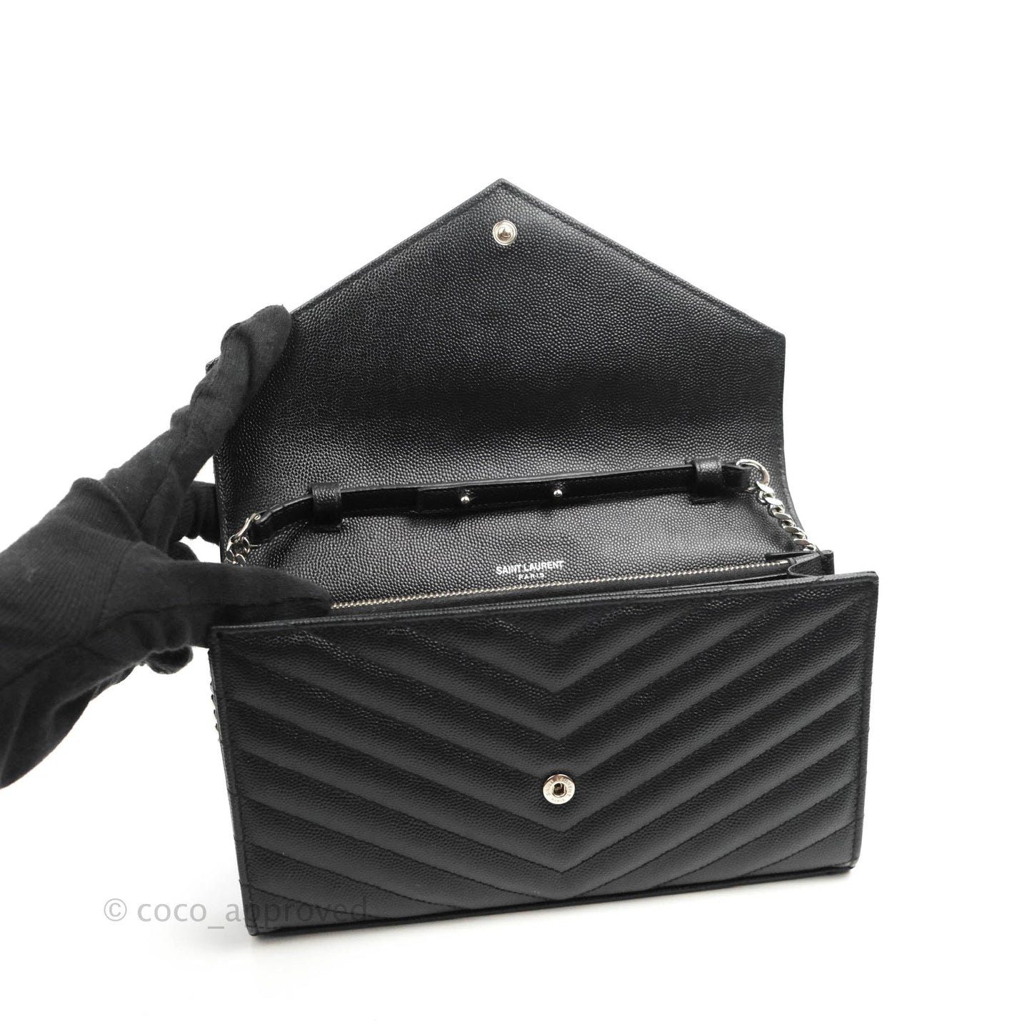 Saint Laurent Wallet on Chain WOC Black Grained Leather Silver Hardware