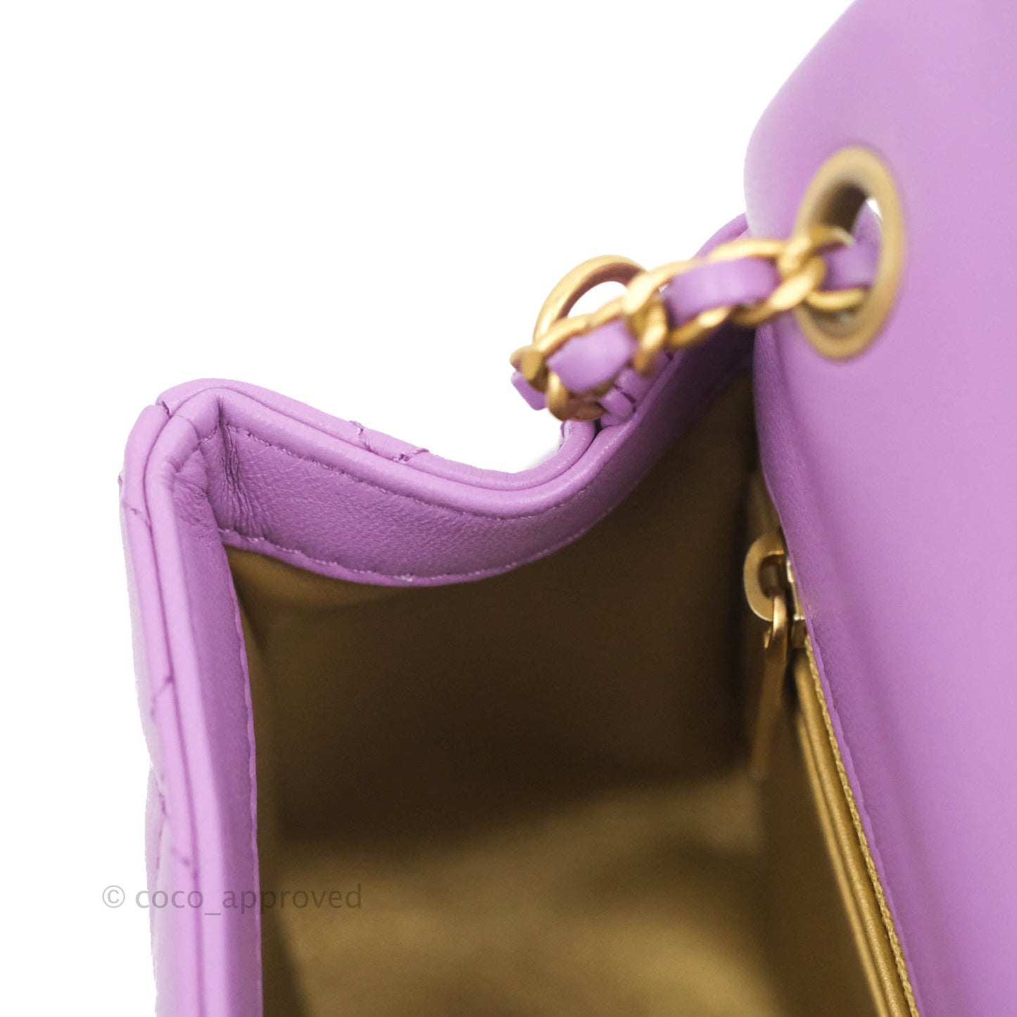 Chanel Mini Square Pearl Crush Quilted Purple Lambskin Aged Gold Hardware