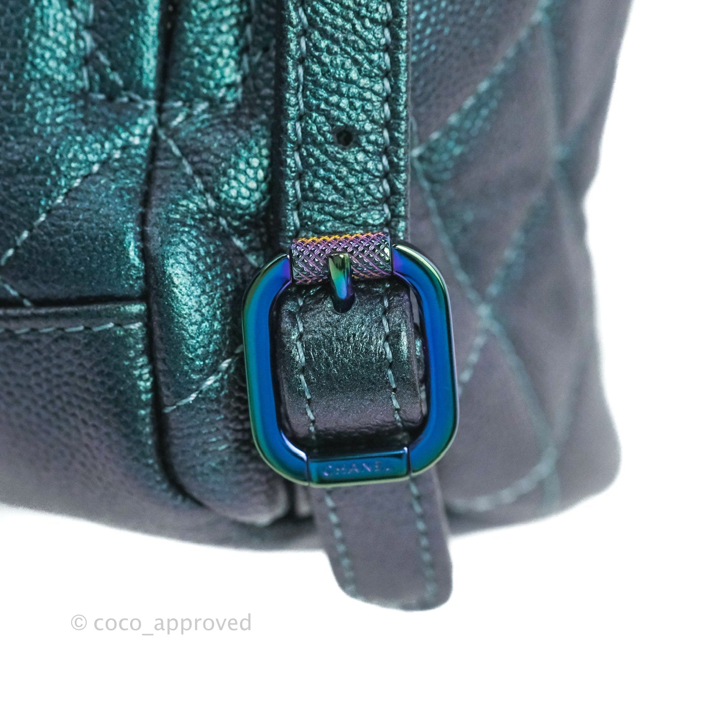 Chanel Quilted CC Filigree Backpack Caviar Iridescent Dark Turquoise Rainbow Hardware